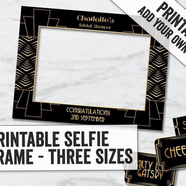 Printable Gatsby Selfie Frame, Add your own text Twenties Photobooth frame, Prohibition era party frame prop, 1920s digital download GG1