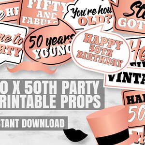 Printable 50th Party Props, Rose Gold Party Props, 50th Birthday Rose ...