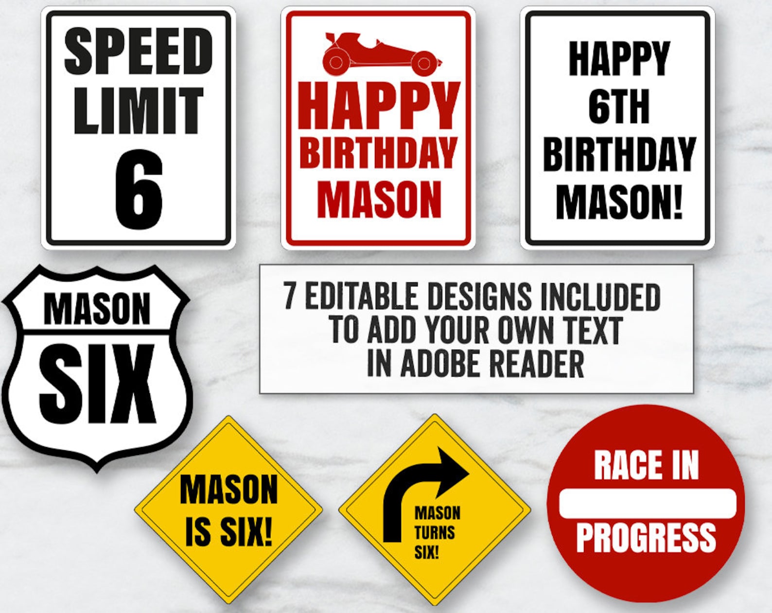 Racing Car Party Signs Printable Editable Red race car road Etsy