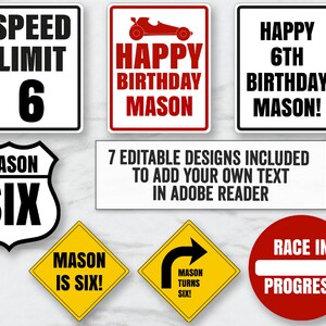 Racing Car Party Signs Printable, Editable Red race car road Signs, Race car party road signs printables, editable party road signs, RT1 image 3