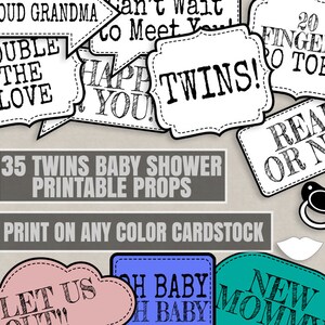 35 色の双子ベビーシャワー用印刷物、インク節約印刷可能な双子ベビーシャワー用小道具、どんなカード用紙にも印刷可能、双子の女の子のシャワー、双子の男の子