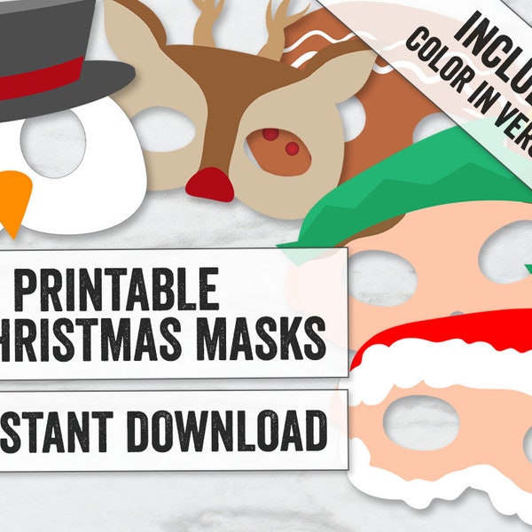 10 Christmas Mask Printables, christmas santa masks, kid's elf crafts, printable christmas ideas for kids instant download kid's diy masks