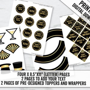 Printable Gatsby Cupcake Toppers and Wrapper Template, Editable 1920s ...