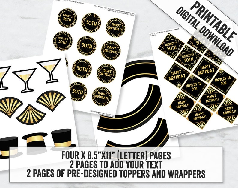 Printable Gatsby Cupcake Toppers and Wrapper Template - Etsy