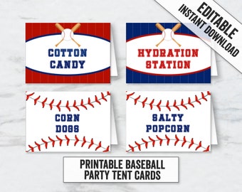 Baseball Party Tent Card Printables, Editable baseball party place tent cards, editable baseball tent cards, diy baseball party decor, BA1
