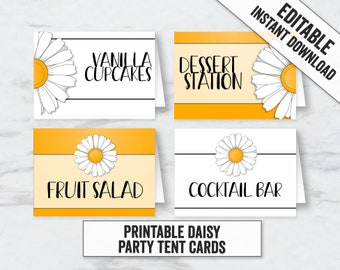 Daisy Party Tent Card Printables, Editable Daisy floral party place cards tents, editable daisy tent cards, daisy party printables DAS1