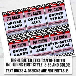 Editable Racing Driver Vip Passes, Printable Race Car Party Idea, Pit ...