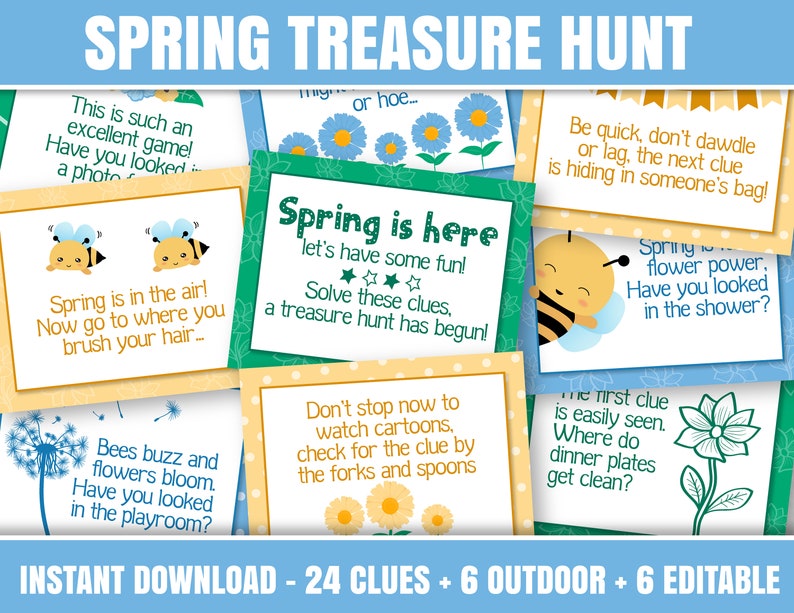 Printable Spring Treasure Hunt Clues, Instant Download Spring Treasure ...