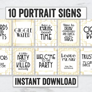 Printable Art Deco Party Signs, Digital White and Gold Prohibition ...
