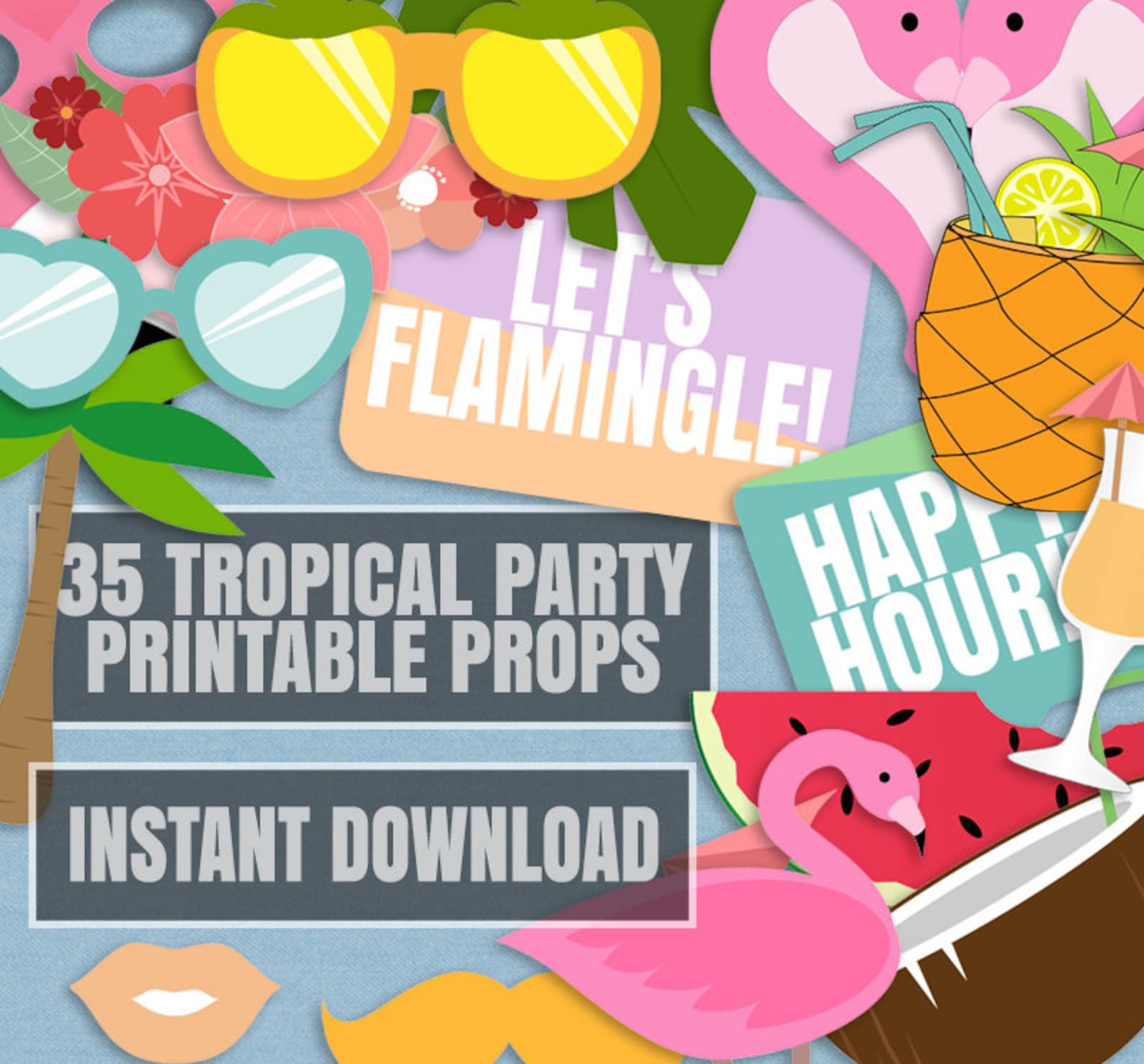 35 Tropical Party Photo Booth Props Pineapple Party Props - Etsy UK
