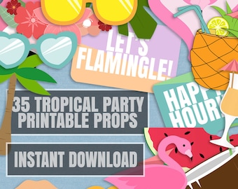35 Tropical Party Photo Booth Props, Pineapple Party props, flamingo party decor, photobooth lets flamingle party, flamingo props, pineapple