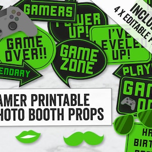 Accesorios para fotomatón de fiesta de juegos, accesorios para fiestas temáticas de videojuegos, ideas de bricolaje para fiestas de cumpleaños de niños, descarga instantánea de accesorios para fiestas de jugadores, GP1