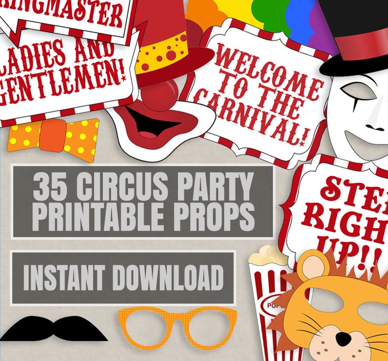 35 Carnival Party Photo Booth Props Circus themed party | Etsy