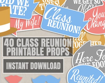 35 Class reunion party photo props, reunion party photo booth props, school reunion selfie props, school reunion photobooth party props