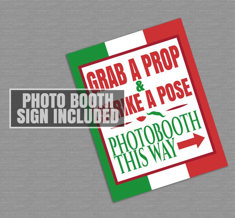 35 Italian Photo Booth Props, Italy themed party props, love rome party, italia photobooth sign, italian flag pizza props download, IT1 image 5