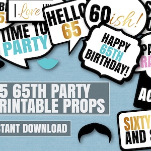 35 65th Birthday party printable props, 65th birthday photo booth props, sixty fifth selfie props, 65 years old bday party diy digital