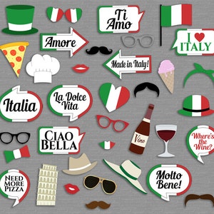 35 Italian Photo Booth Props, Italy themed party props, love rome party, italia photobooth sign, italian flag pizza props download, IT1 image 2