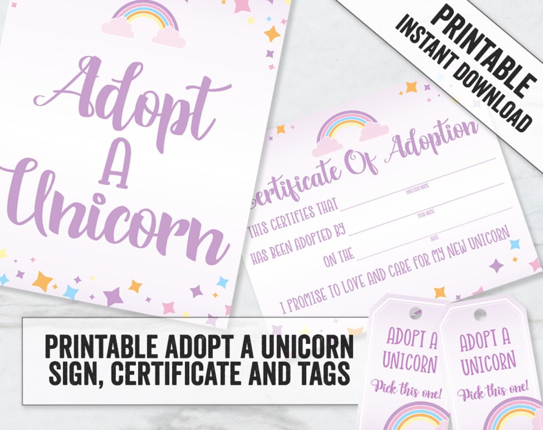 Printable Adopt a Unicorn Party Game, Unicorn Party Tags, Unicorn Sign ...