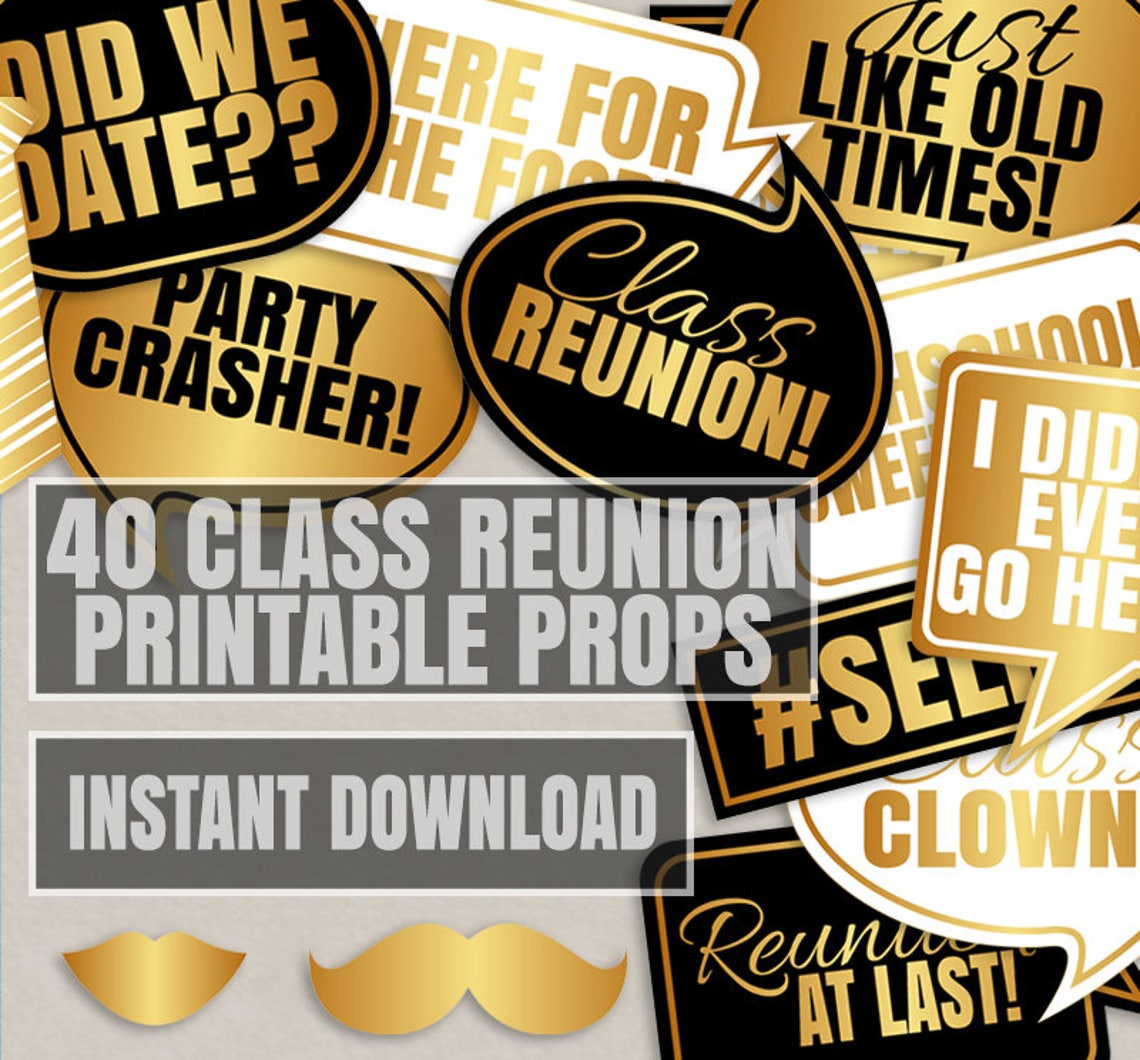 40 Class Reunion Printable Props Black and Gold School - Etsy