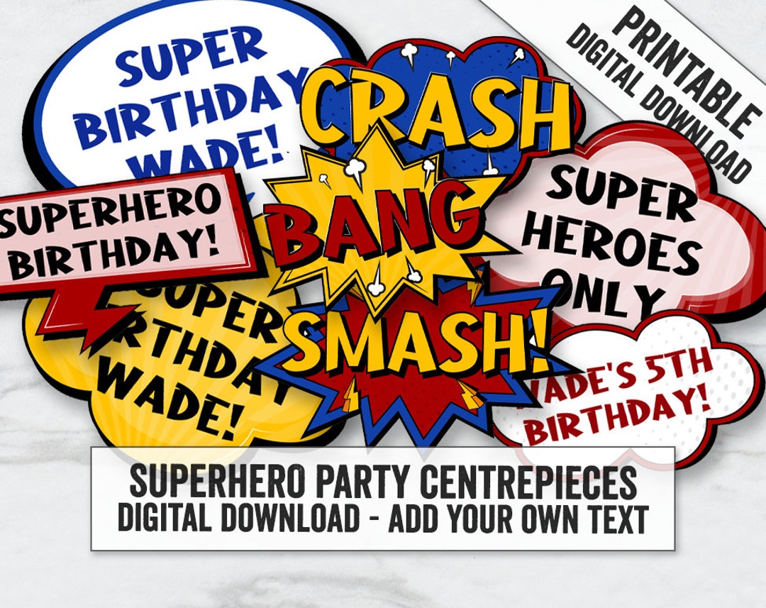 Printable Superhero Party DIY Decor, Superhero Printable Centerpieces ...