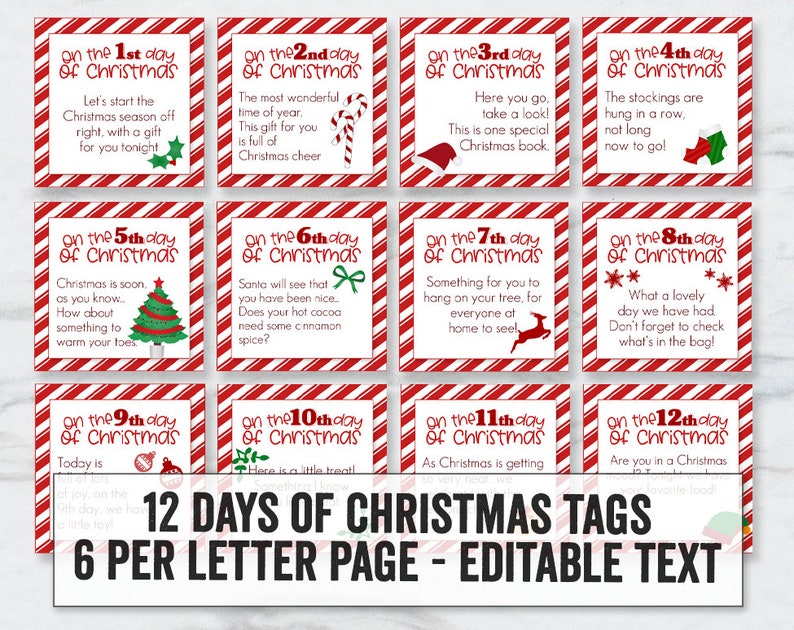 Editable Twelve Days Of Christmas Printable Tags Printable Etsy