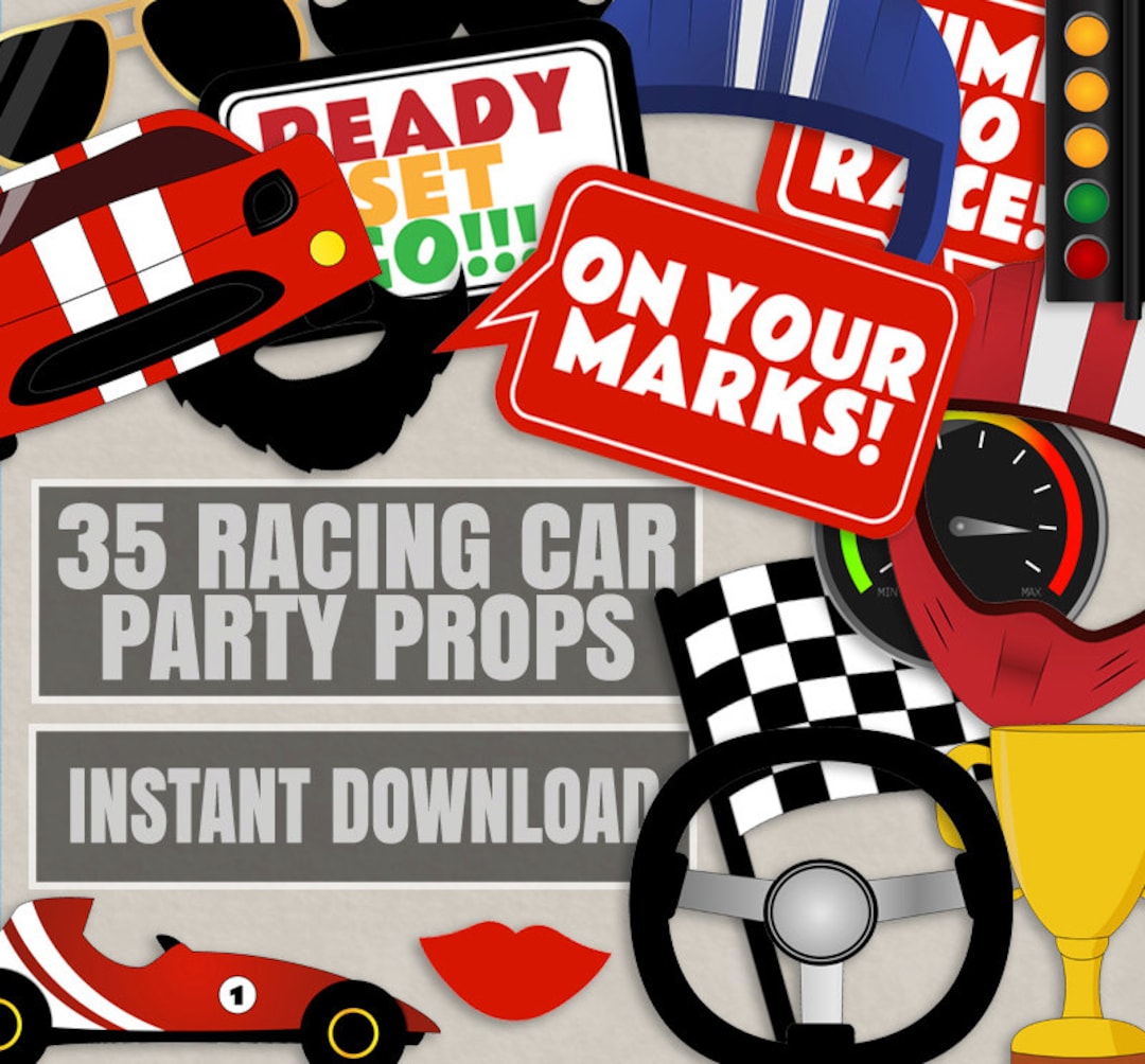 35 Race Car Themed Party Photo Props, Racing Car Party Decor, Racing