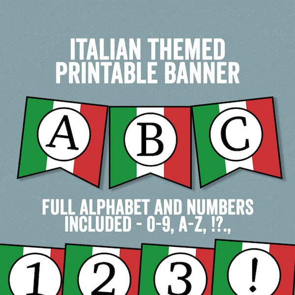 Italian Flag Bunting Printable, Any phrase, DIY Italy party banner, bunting diy alphabet, italy theme banner, diy italian party decor IT1