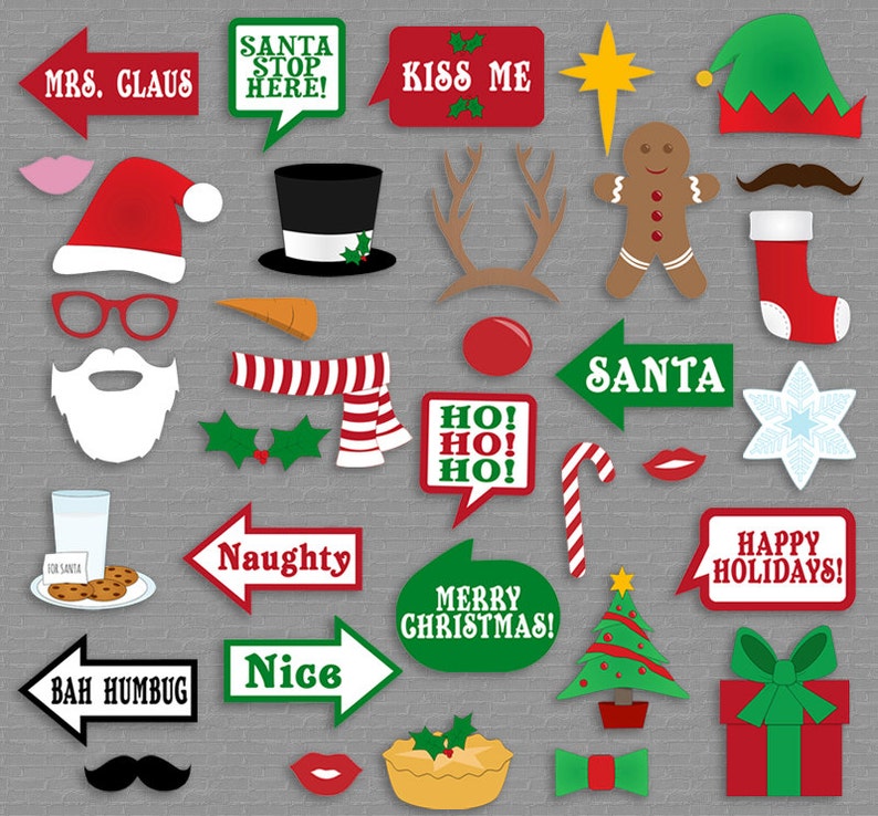 35 Christmas Party Photo Booth Props, Christmas photo props, xmas photobooth props, happy holidays photobooth, christmas party decor diy image 2