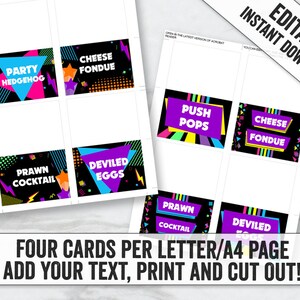 Eighties Party Tent Card Printables, Editable 80s Themed Party Place ...