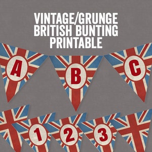 Druckbare British Vintage Wimpelkette, Grunge British Flag Banner Alphabet Wimpelkette, Union Jack Wimpelkette, brit partybanner, british party