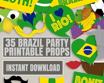 35 Brazil Party Theme Photo Booth Props, Brazilian themed party props, love Rio party, photobooth sign, rio props, brazil instant download