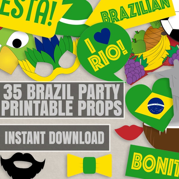 35 Brazil Party Theme Photo Booth Props, Brazilian themed party props, love Rio party, photobooth sign, rio props, brazil instant download