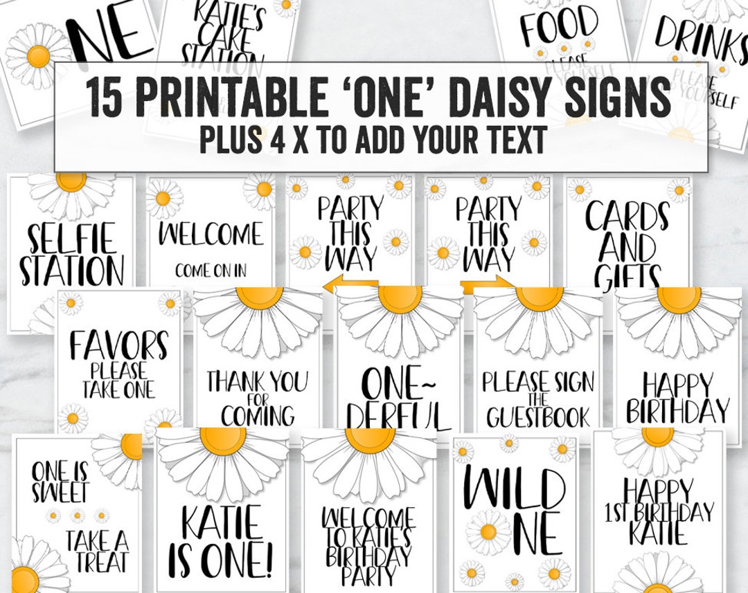 Printable One Year Old Daisy Party Signs, Onederful Daisy Party Decor ...