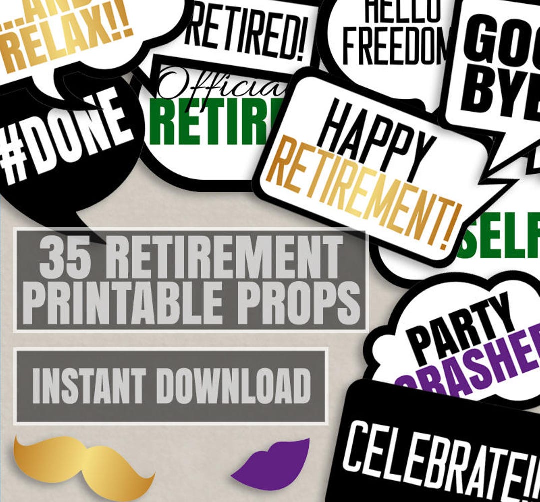 35 Retirement Party Photo Props, Retirement Photo Booth, Retirement Party Selfie Props