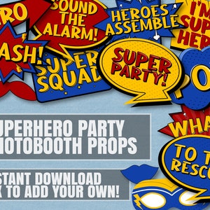 Superhero Photo Booth Props, Super hero comic book party props, Superhero boy's party decor diy, digital download superhero party decor, SH1