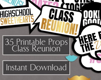 Class Reunion Photo Booth Props, school reunion party photo booth printable props, speech bubble photobooth props for school reunion