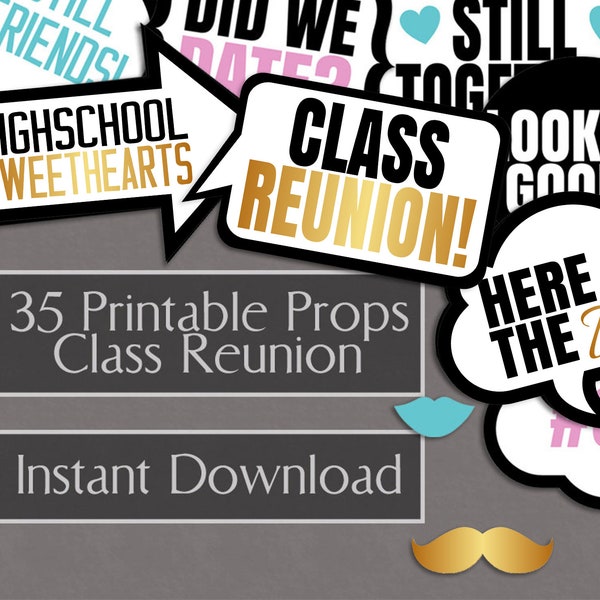Class Reunion Photo Booth Props, school reunion party photo booth printable props, speech bubble photobooth props for school reunion