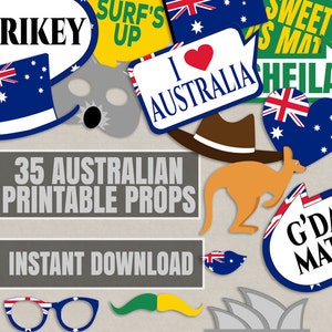 35 Australia Day Party Props, Australian Props, Happy Australian theme party photobooth props, aussie photo booth party props, downloadable image 1