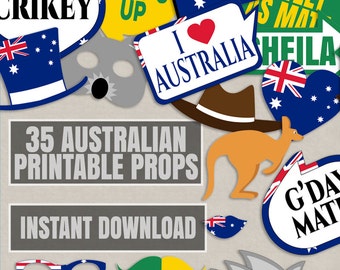 35 Australia Day Party Props, Australian Props, Happy Australian theme party photobooth props, aussie photo booth party props, downloadable
