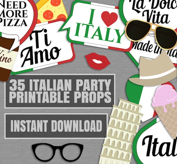35 Italian Photo Booth Props Italy Themed Party Props Love Rome