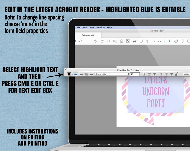 Printable Unicorn Photobooth props, Editable Unicorn photo booth props, Printable Unicorn party selfie props, unicorn party printables, UC1 image 4