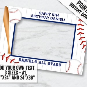 Cornice per selfie festa di baseball stampabile, aggiungi il tuo testo Cornice per foto di baseball, fai da te per feste, supporto per cornice base ball, download digitale, BA1