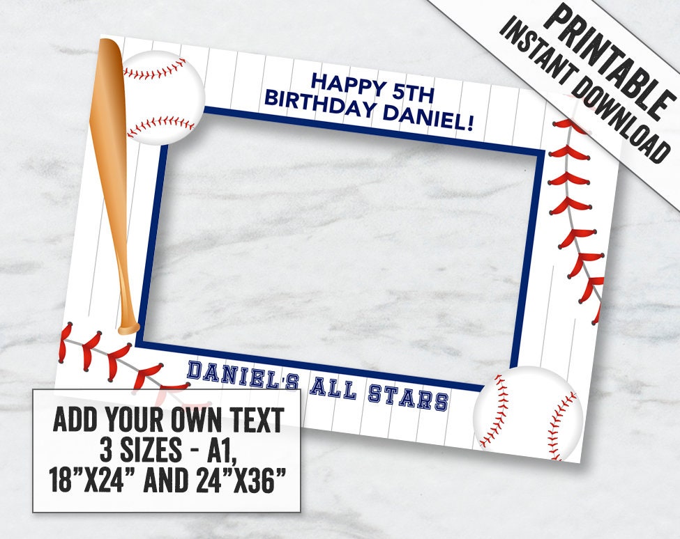 Printable Baseball Party Selfie Frame, Add Your Own Text Baseball ...