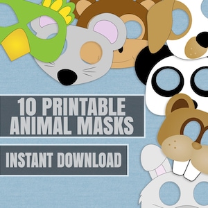 10 Tiermasken zum Ausdrucken, Haustier niedliche Tiermasken für Kinderpartys, druckbare Tiermasken für Kinder, Katze pdf, Hundegesicht pdf, Affenmaske