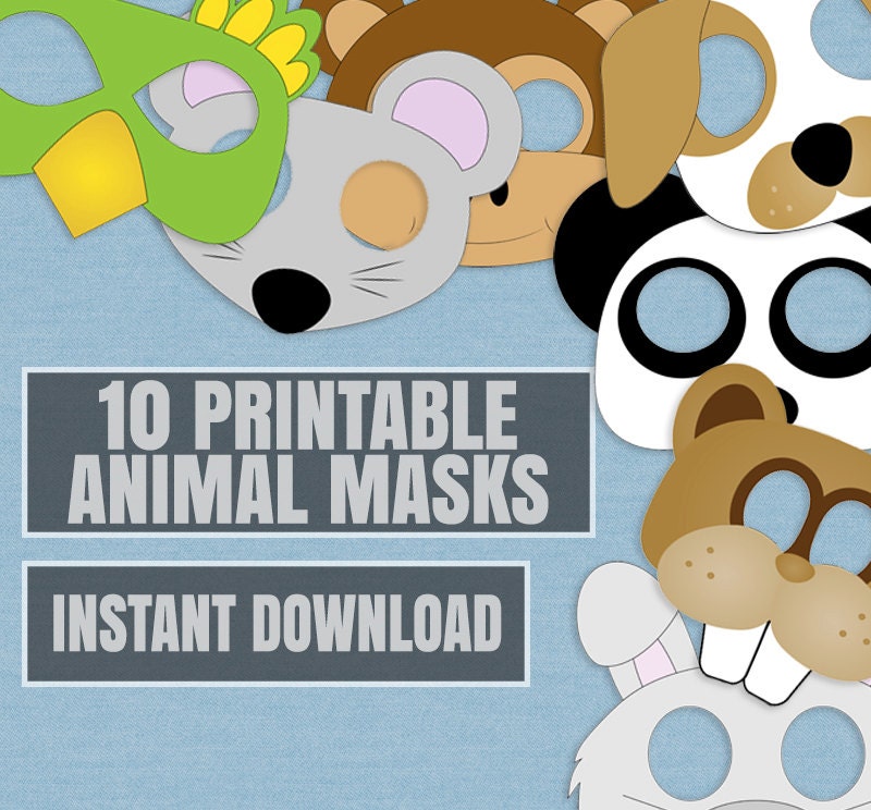 10 dierenmasker printables, huisdier schattige dierenmaskers voor kinderfeestjes, afdrukbare dierenmaskers voor kinderen, kattenpdf, hondengezicht pdf, apenmasker