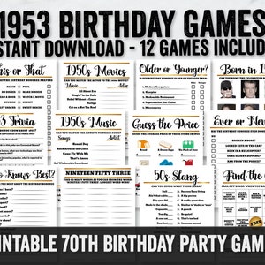Born in 1953 Printable Games, 70th Birthday Party Games, seventh party game quiz, 1953 party games printables, digital download 70th party