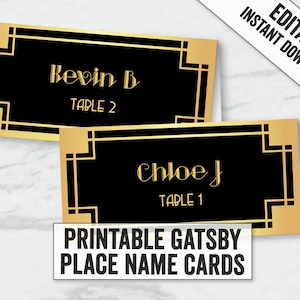 Printable Gatsby Theme Place Card, Editable Twenties Party Place cards, Printable 1920s Place cards, Roaring Twenties diy names cards, GG1