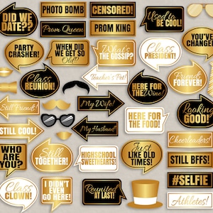 40 Class Reunion Printable Props, Black and Gold School Reunion Photo ...