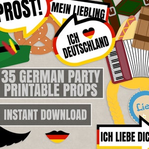 35 German Party Props, Printable German themed photo booth Props, Germany party photobooth ideas, deutschland printable props, party diy