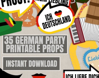 35 German Party Props, Printable German themed photo booth Props, Germany party photobooth ideas, deutschland printable props, party diy